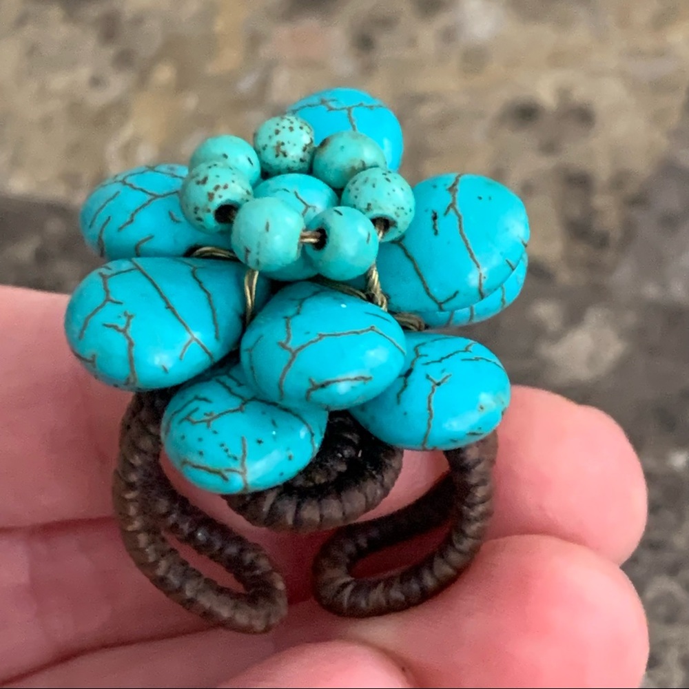 Turquoise adjustable flower ring - Picture 7 of 7